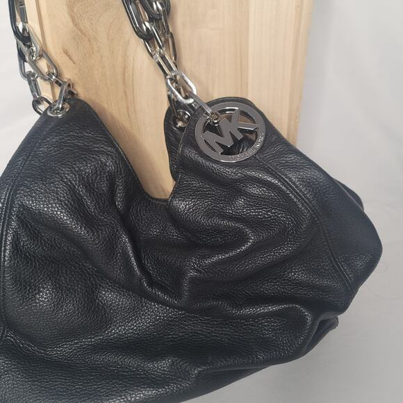 Michael Kors Black Women Fulton Black Shoulder Handbag Pebbled Leather - Picture 2 of 11